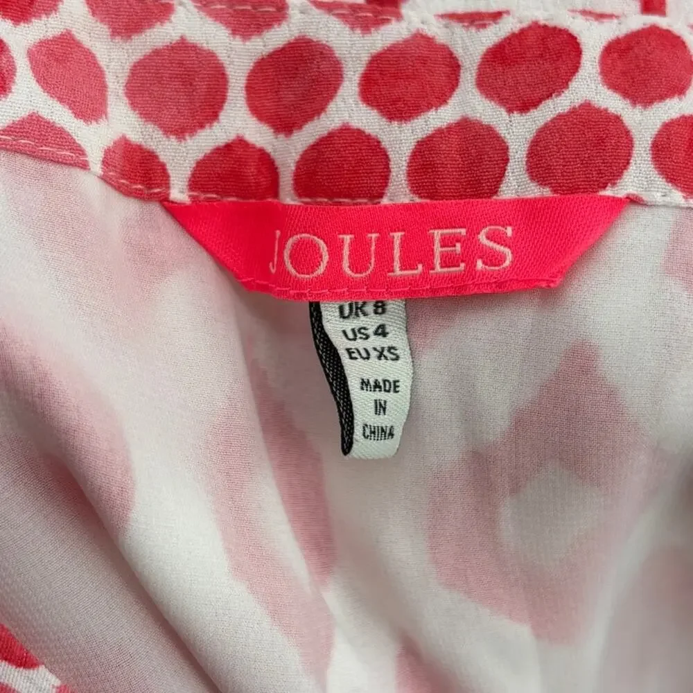 Joules Agnes Coral Ikat Print V Neck Short Sleeve Dress
